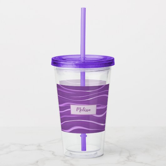 Paarse en lavendelstrepen acryl drinkbeker (Voorkant)