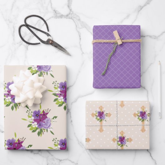 PAARSE EN LAVENDER EASTER KROSSEN WATERVERF STROOM INPAKPAPIER VEL (Voorkant)