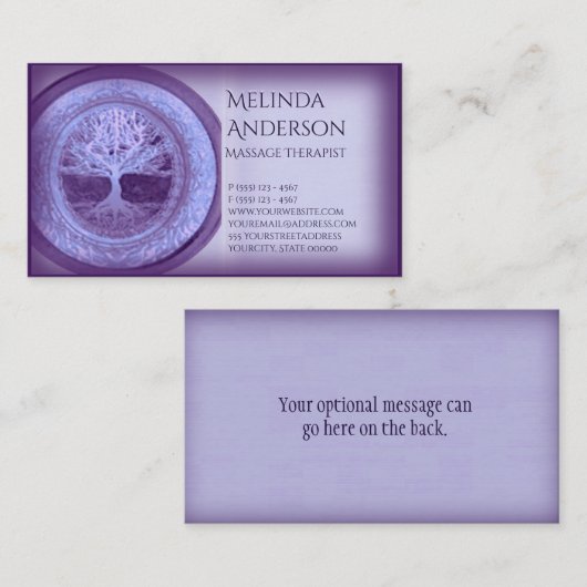 Paarse en lavender-levensboom visitekaartje (Voorkant / Achterkant)