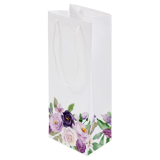 Paarse en lavender Rozen Monogram Wijn Cadeautas (Achterkant Gekanteld)