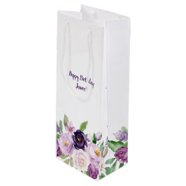 Paarse en lavender Rozen Monogram Wijn Cadeautas