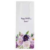 Paarse en lavender Rozen Monogram Wijn Cadeautas (Voorkant)
