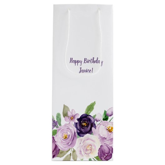 Paarse en lavender Rozen Monogram Wijn Cadeautas (Voorkant)