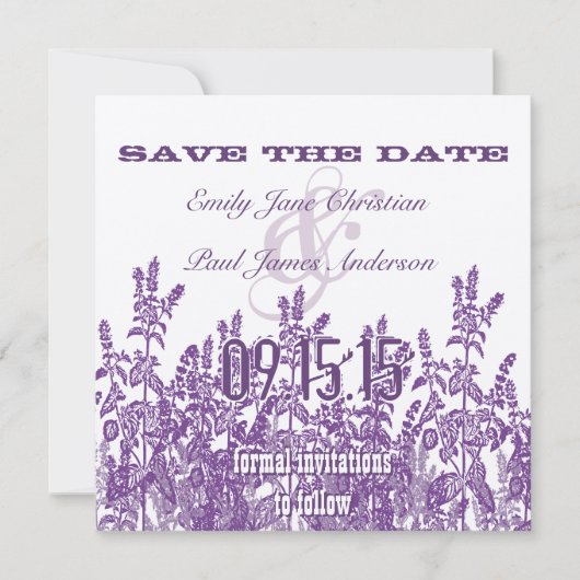 Paarse en lavender wild Flower Save the Date (Voorkant)
