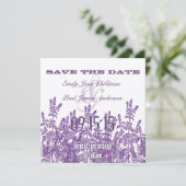 Paarse en lavender wild Flower Save the Date (Staand voorkant)