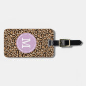 Paarse en Leopard Print Custom Monogram Bagagelabel (Voorkant horizontaal)