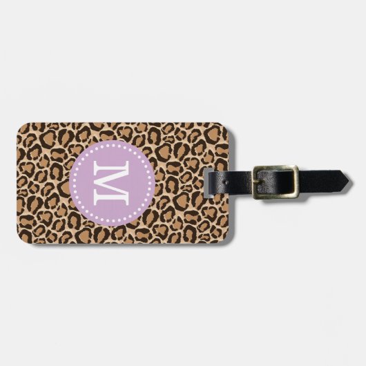 Paarse en Leopard Print Custom Monogram Bagagelabel (Voorkant horizontaal)