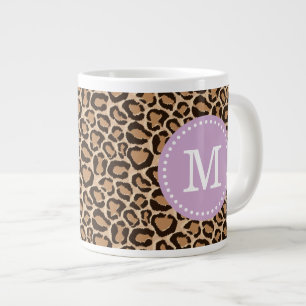 Paarse en Leopard Print Custom Monogram Grote Koffiekop