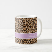 Paarse en Leopard Print Custom Monogram Koffiemok (Voorkant rechts)
