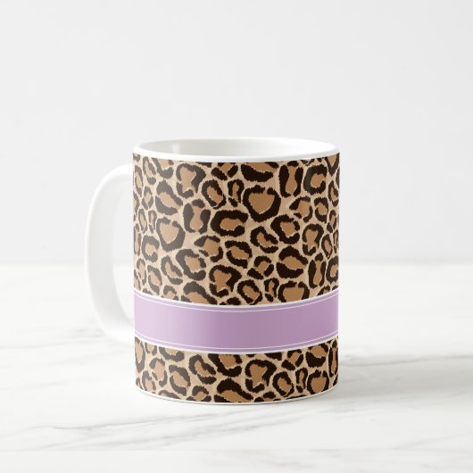 Paarse en Leopard Print Custom Monogram Koffiemok (Voorkant links)