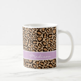 Paarse en Leopard Print Custom Monogram Koffiemok