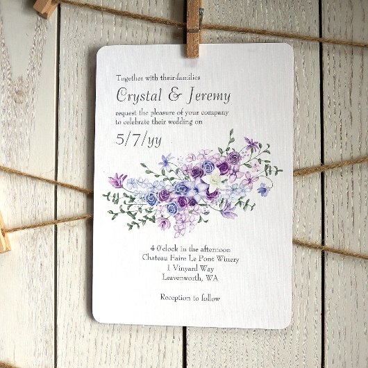 Paarse en lichtblauwe Rose Bouquet bruiloft Kaart