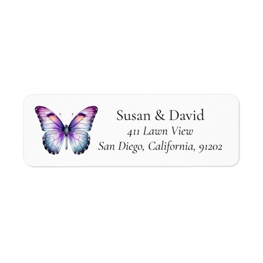 Paarse en lichtblauwe vlinderadres etiket (Voorkant)