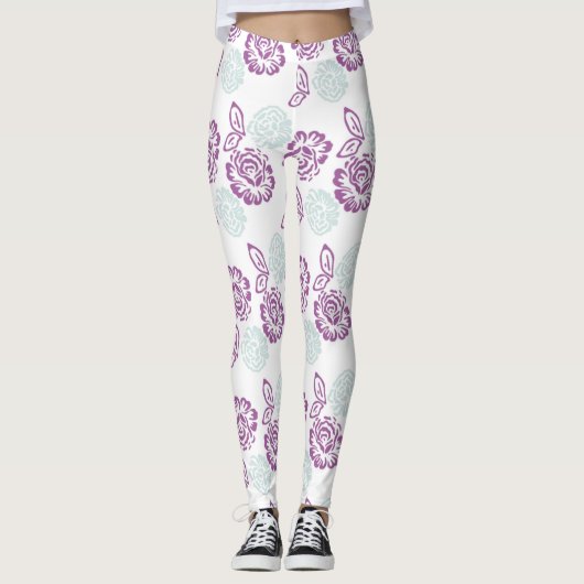 Paarse en lichte blauwe Rozen Leggings (Voorkant)