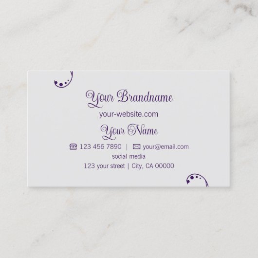 Paarse en lichte grijze versiering met Logo Visitekaartje (Achterkant)