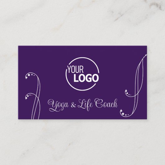 Paarse en lichte grijze versiering met  Logo Visitekaartje (Voorkant)