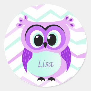 Paarse en lila baby uil cartoon ronde sticker