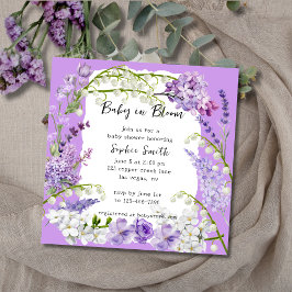 Paarse en Lila Delicate Florals Baby shower Kaart