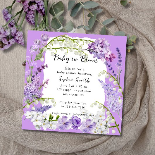 Paarse en Lila Delicate Florals Baby shower Kaart