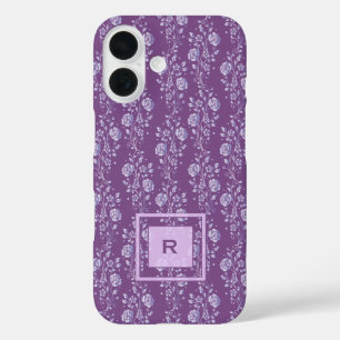 Paarse en Lila Floral Monogram iPhone 16 Hoesje