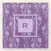  Paarse en Lila Floral Monogram Glazen Onderzetter (Voorkant)