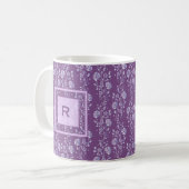 Paarse en Lila Floral Monogram Koffiemok (Voorkant links)