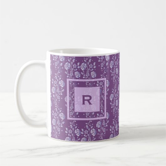  Paarse en Lila Floral Monogram Koffiemok (Links)