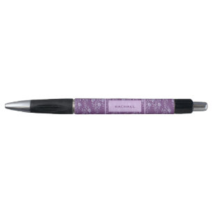 Paarse en Lila Floral Monogram Pen