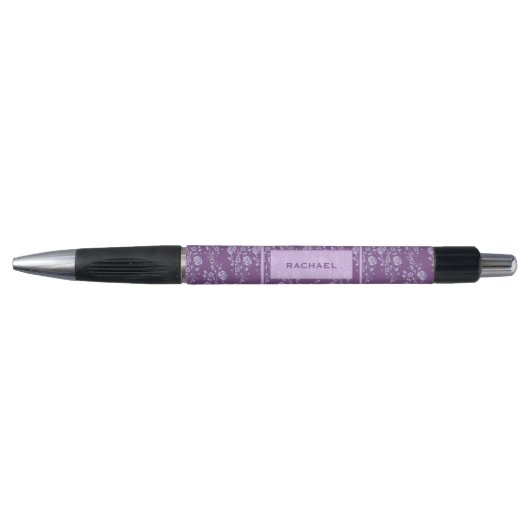 Paarse en Lila Floral Monogram Pen (Voorkant)