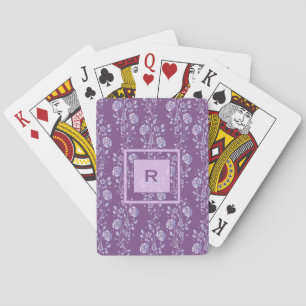 Paarse en Lila Floral Monogram Pokerkaarten