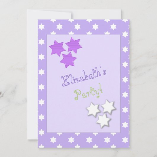 Paarse en lila met sterren verjaardagsfeestje kaart (Achterkant)