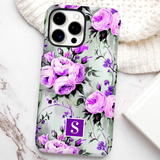 Paarse en lila monogram bloemmotief Case-Mate iPhone case