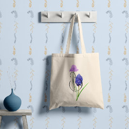 Paarse en lila wilde bloemen met je initiaal. tote bag