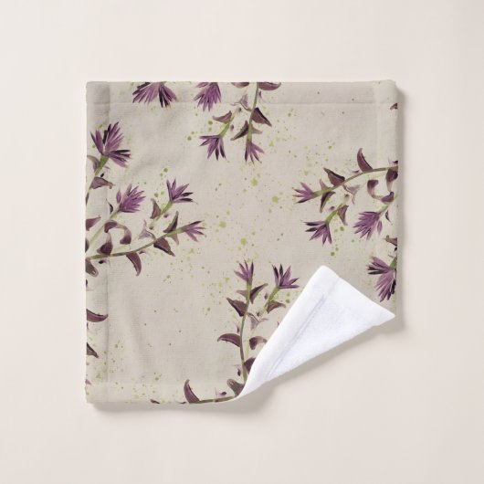 Paarse en Limoen bloemige handdoekset Bad Handdoek (Wasdoekje)