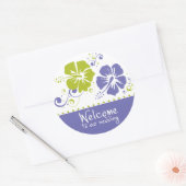 Paarse en Limoen Hibiscus bloemenbruiloft Ronde Sticker (Envelop)
