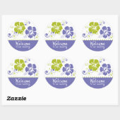 Paarse en Limoen Hibiscus bloemenbruiloft Ronde Sticker (Vel)