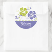 Paarse en Limoen Hibiscus bloemenbruiloft Ronde Sticker (Tas)