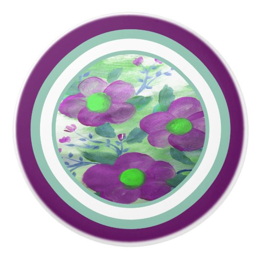 Paarse en limoengroen keramische knop (Voorkant)