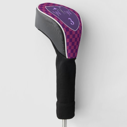 Paarse en magenta controles met Initialen en aanta Golfheadcover (Schuin)