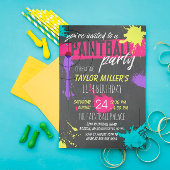 Paarse en magenta Paint Splash Paintball Party Kaart