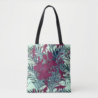 Paarse en marine tropische bloementas tote bag