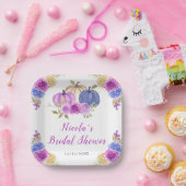 Paarse en marineblauwe bloemenkleuren pompoenen br papieren bordje (Feest)