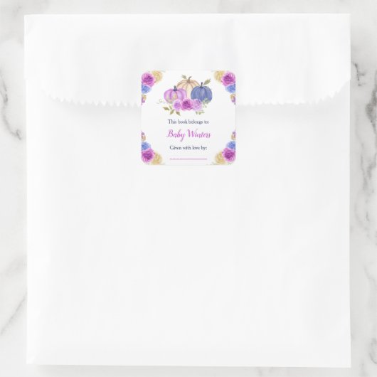 Paarse en marineblauwe bloemige pompoenen Baby Sho Vierkante Sticker (Tas)