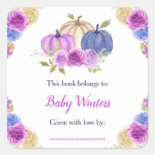 Paarse en marineblauwe bloemige pompoenen Baby Sho Vierkante Sticker (Voorkant)