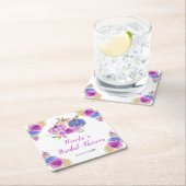 Paarse en marineblauwe bloemige pompoenen bruidsdo kartonnen onderzetters (Insitu)