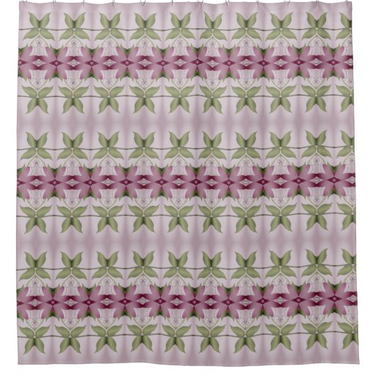 Paarse en Mauve met groen patroon Douchegordijn (Voorkant)