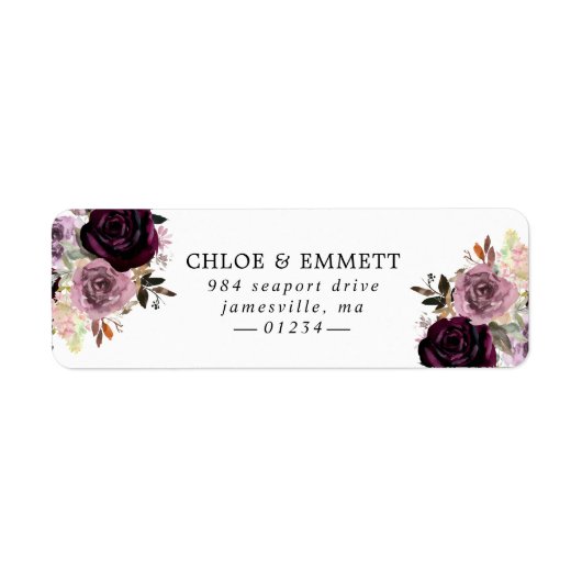 Paarse en Mauve Roze Bloemen Retouradres Etiket (Voorkant)