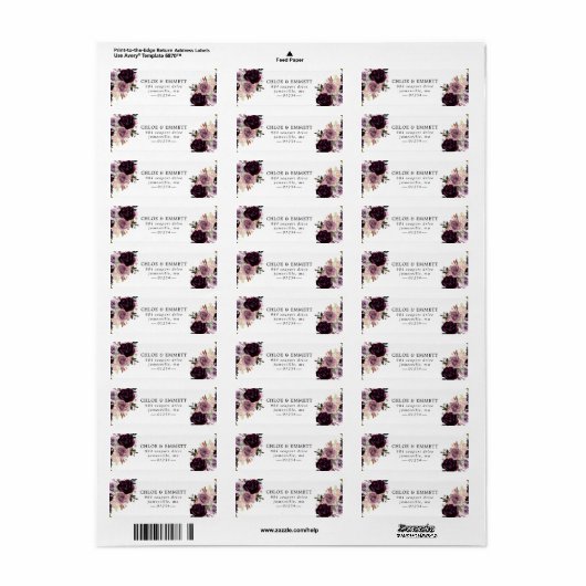 Paarse en Mauve Roze Bloemen Retouradres Etiket (Full Sheet)