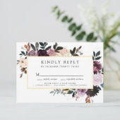 Paarse en Mauve roze bloemenherfstbruiloft RSVP Kaartje (Staand voorkant)