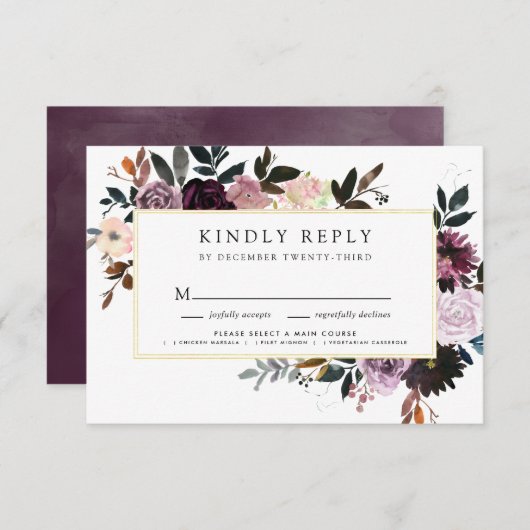 Paarse en Mauve roze bloemenherfstbruiloft RSVP Kaartje (Voorkant / Achterkant)